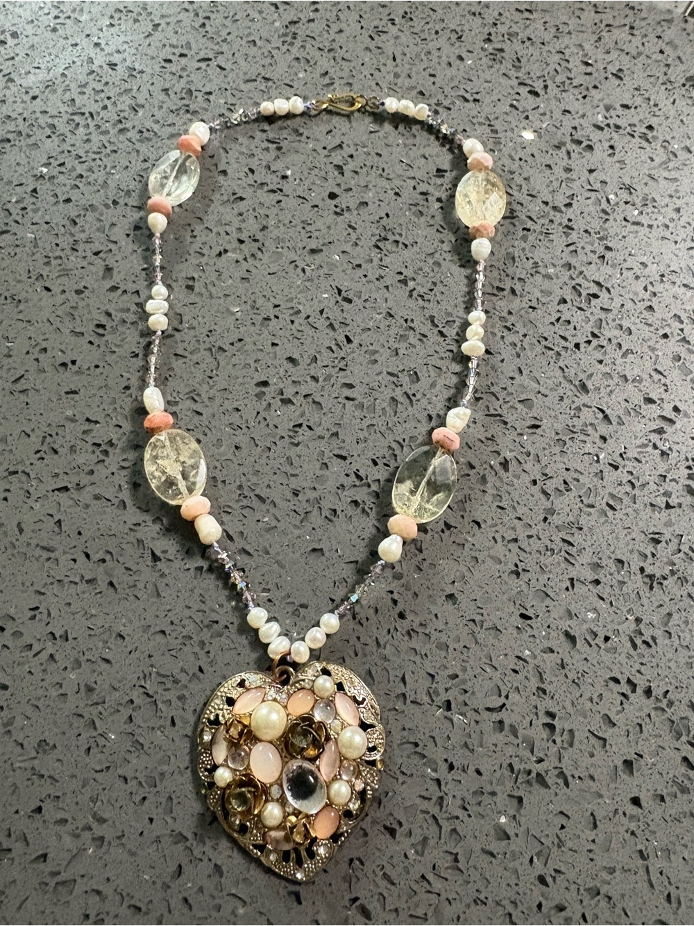 Handcrafted Pink and Pearl Heart Pendant Necklace